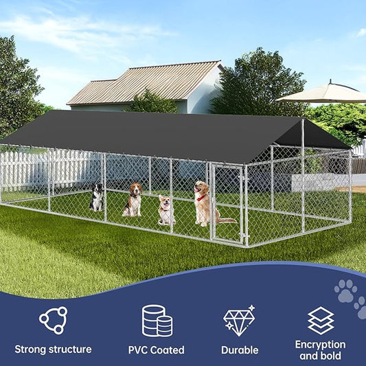 Outdoor Dog Playpen Heavy Duty Dog Kennel House Mesh Dog Big Cage Pet Kennel Steel Fence with Secure Lock