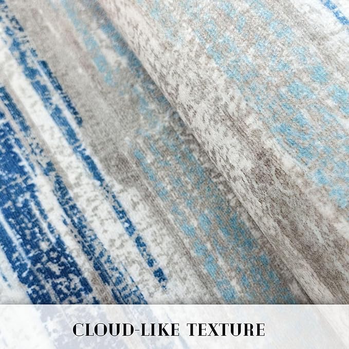 Modern Abstract Runner Rug 3x18, Blue Washable Long Kitchen Runner Non-Slip Soft Hallway Rug Runner Ultra Thin Print Faux Wool Carpet for Entryway Bedroom Laundry Room Indoor Home Decor