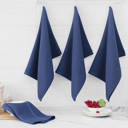 Homaxy 100% Cotton Waffle Weave Kitchen Dish Towels, Ultra Soft Absorbent Quick Drying Cleaning Towel, 20x28 Inches, 6-Pack, Navy Blue