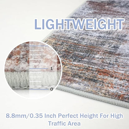 IOHOUZE Abstract Runner Rug 2x6 Ft Washable Runners for Hallways, Non Slip Kitchen Runner Soft Printed Faux Wool Entryway Runner Indoor, Modern Abstract Floor Carpet for Hall Bedroom, Orange Grey