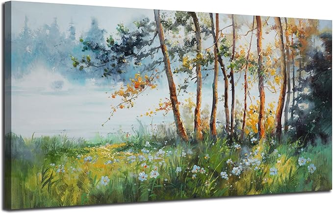 Ardemy Nature Canvas Wall Art Green Forest Pictures Wall Decor Living Room Landscape Tree Textured Paintings Artwork Bedroom Dining Room Kitchen Home Office, 58"x29"