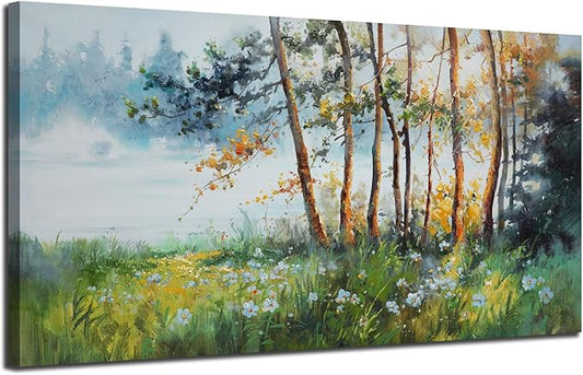 Ardemy Nature Canvas Wall Art Green Forest Pictures Wall Decor Living Room Landscape Tree Textured Paintings Artwork Bedroom Dining Room Kitchen Home Office, 58"x29"