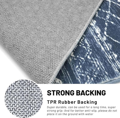 KUTA Moroccan Rugs for Entryway, 2x3 Navy Blue Entrance Small Area Rug, Non-Slip Washable Ultra Soft Vintage Geometric Low-Pile Indoor Door Mat Floor Carpet for Kitchen