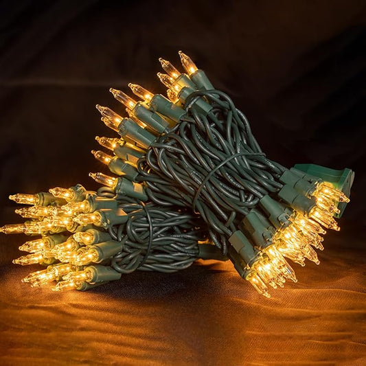 Christmas Lights 100 Count Mini Clear Lights 22.7ft Green Wire Christmas Tree String Lights Set for Outdoor Indoor Christmas Decorations Wedding Decorations Valentines Day Decor,UL Certified