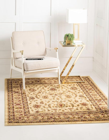 Rugs.com Aditi Collection Rug – 7 Ft Square Cream Medium-Pile Rug Perfect for Living Rooms, Kitchens, Entryways