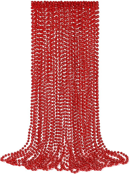 YAXINRUI 12 PCS Red Bead Necklaces, Christmas Mardi Gras Bead Necklaces, Red Valentine Necklace, 33 Inch 7 mm Round Beaded Necklaces for Mardi Gras Christmas Valentine Festive Events, Party Favors