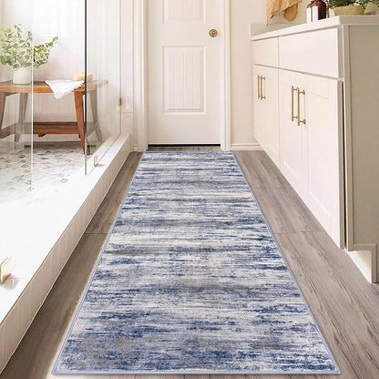 KOZYFLY 3x8 Area Rug Modern Ombre Area Rug for Bedroom, Washable Rug Non-Slip Soft Striped Living Room Rug, Print Grey-Blue Abstract Carpet for Laundry Nursery