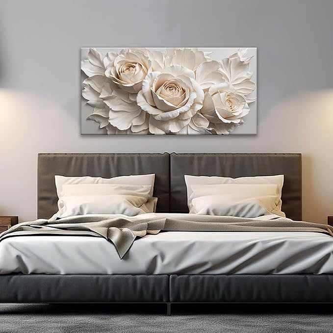 QSQ Canvas Art Wall Decor Print Paintings White Flower Wall Art Prints Pictures Decor Ready To Hang Pictures For Bedroom Bathroom Office Kitchen Home Decoration 20" × 40"