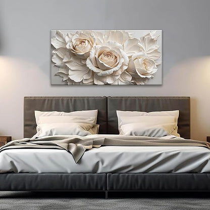 QSQ Canvas Art Wall Decor Print Paintings White Flower Wall Art Prints Pictures Decor Ready To Hang Pictures For Bedroom Bathroom Office Kitchen Home Decoration 20" × 40"
