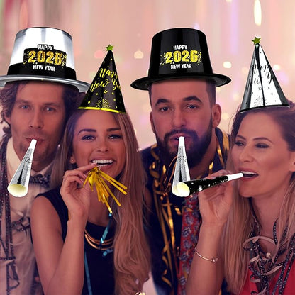 96PCS Party Supplies - New Years Headbands, Hats & Noisemakers for 48 People - Plastic Party Favors, Cone Hats, Horns