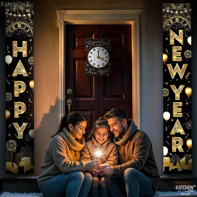 KatchOn, XtraLarge Happy New Year Banner - 72x12 Inch | New Years Decorations 2026 | New Years Eve Party Supplies 2026, Nye Decor 2026 | Door Banner for Happy New Year 2026 | Nye Decorations 2026