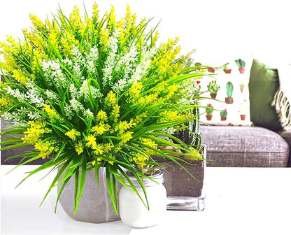 Artificial Plants Outdoor, 20 Pcs Fake Flowers UV Resistant Outdoor Fake Plants, Lavender Artificial Flowers Plastic Fake Faux Flowers Shrubs for Home Porch Garden Yard Window Box (Yellow White)