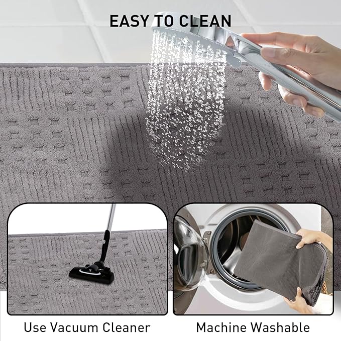 Bath Mats 36x24 Non-Slip Absorbent Bathroom Rug, Quick Dry Machine Washable Shower Tub Mat with Rubber Backing, Soft Floor Carpet for Bathroom Decor Waffle Grey