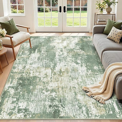 Washable Area Rugs 2'x3' Non-Slip Modern Abstract Soft for Living Room Entryway Bedroom Nursery, Print Pattern, Light Green/Yellow