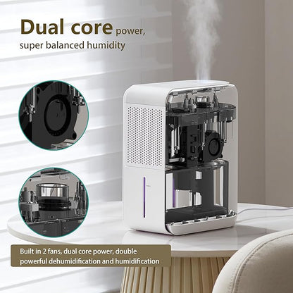 Dehumidifier, Humidifier & Air Filtration & aroma diffuser 3 in 1-1000ml Tank, Auto Humidity Control, ≤45dB Quiet, 7-Color LED for Bedroom/RV/Office (350 sq.ft)