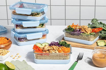Ello Duraglass 3.4 Cup Meal Prep Sets 10Pc, 5 Pack Set- Glass Food Storage Container with Silicone Boot and Airtight BPA-Free Plastic Lids, Dishwasher, Microwave, and Freezer Safe, Halogen Blue