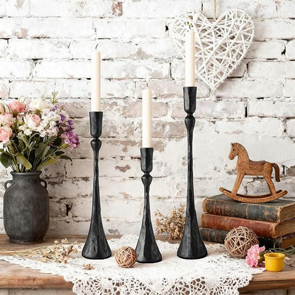 Vintage Cast Iron Black Taper Candle Holders Set of 3 Antique Decorative Candlestick Holder for Wedding Dining Table Party Rustic Home Decor