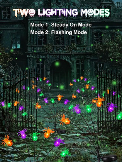 6 Pack 36LED Purple Orange and Green Halloween Solar Spider Garden Lights Outdoor, Solar Firefly Lights Swaying Lights with 2 Modes, Waterproof for Garden Yard Lawn Pathway Halloween Decorations