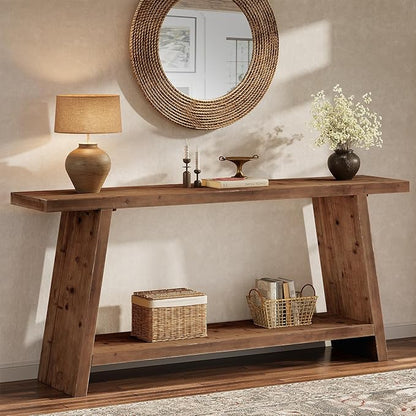 70.9'' Solid Wood Console Table, Narrow Long Sofa Table Behind Couch with 2-Tier Storage, Farmhouse Entryway Table for Living Room, Hallway, Foyer, Brown
