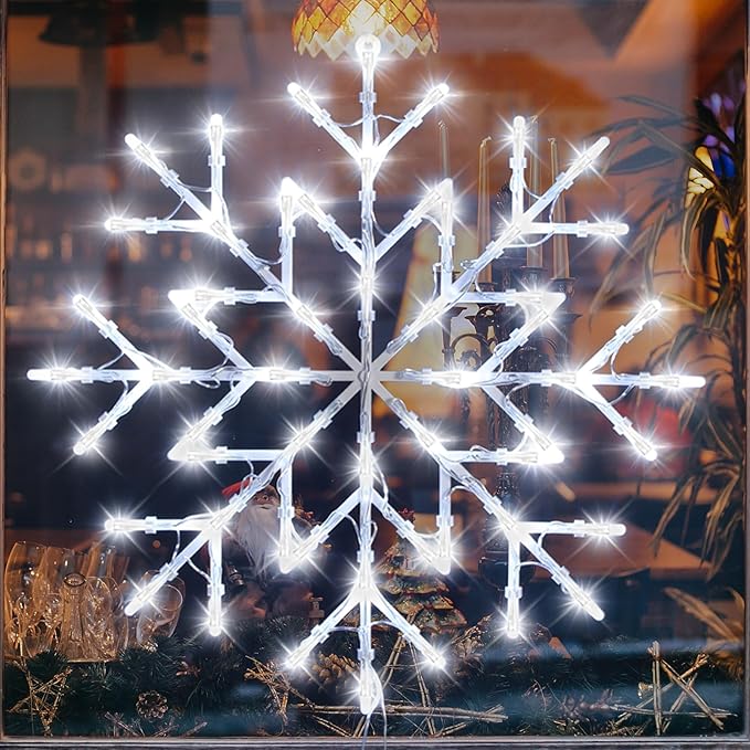 Christmas Decorations - 16" Christmas Window Silhouette Lights - 4 Pack Colour Lighted Snowflake & Angel & Reindeer & Bell for Holiday Indoor and Outdoor Wall Door Window Decorate