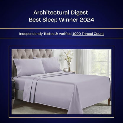California Design Den King Size Sheets Set - Luxury 1000 Thread Count Sateen, Thick and Natural 100% Cotton King Bed Sheets, Deep Pockets, Cool and Durable Bedding Set - Lavender Grey