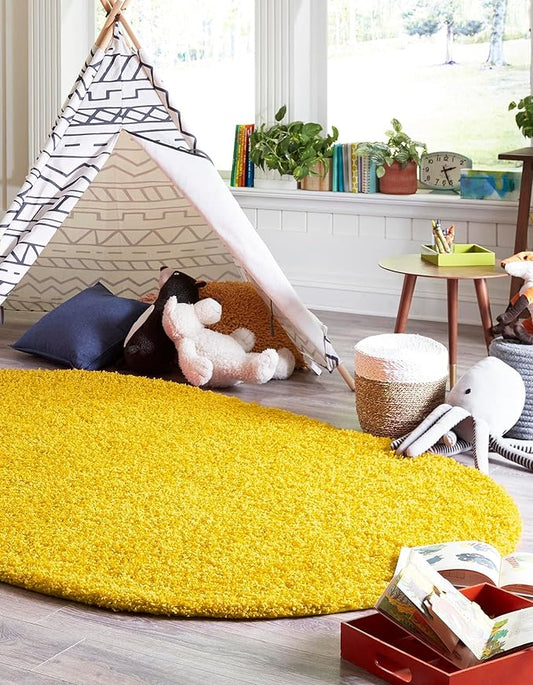 Unique Loom Solid Shag Collection Area Rug (7' 10" x 10' Oval, Tuscan Sun Yellow)
