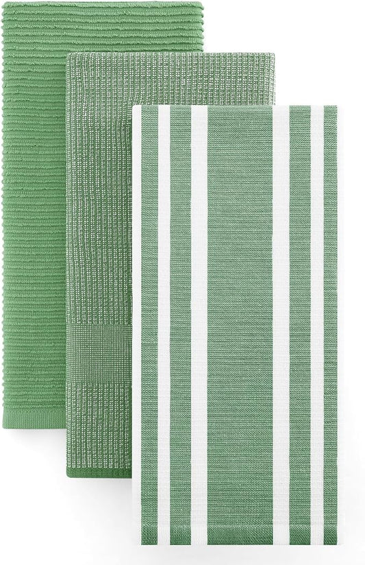Homaxy Premium Kitchen Towels(18”x 28”, 3 Pack), Large Cotton 380 GSM Kitchen Hand Towels, Soft and Absorbent Terry Dish Towels, Multipurpose Tea Towel Set with Hanging Loop, Grass Green