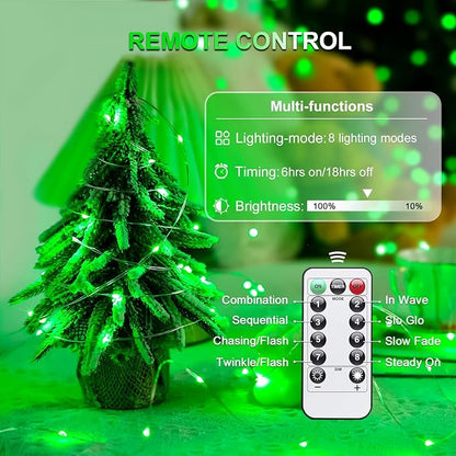JMEXSUSS 2 Pack Green Fairy Lights Battery Operated, Total 200 LED 66ft Twinkle String Lights with Remote, 8 Modes Halloween Lights for Tree Wreath Fireplace Indoor Outdoor Xmas Halloween Decor