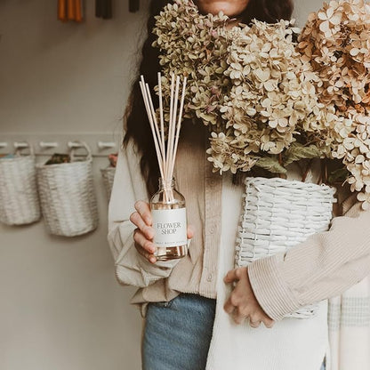 Sweet Water Decor Reed Diffusers for Home - Reed Diffuser for Bathroom with Pink Peppercorn Scent - Reed Oil Diffuser Non Toxic & Cruelty Free Jasmine Bergamot & Rose Scented - Flower Shop 3.5oz