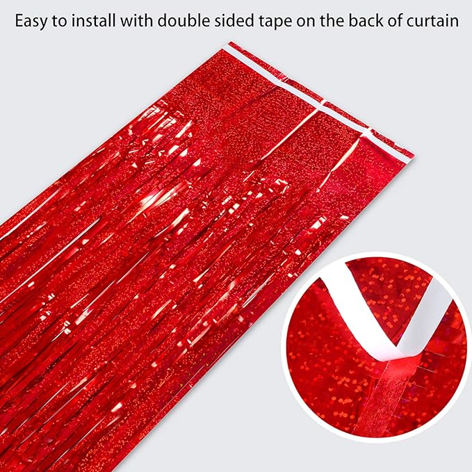Foil Fringe Curtains Christmas Decorations Red Streamers Party Decorations - Melsan 3 Pack 3.2 x 8.2 ft red Fringe Backdrop Party Photo Backdrop for Back to School Birthday Party Baby Shower