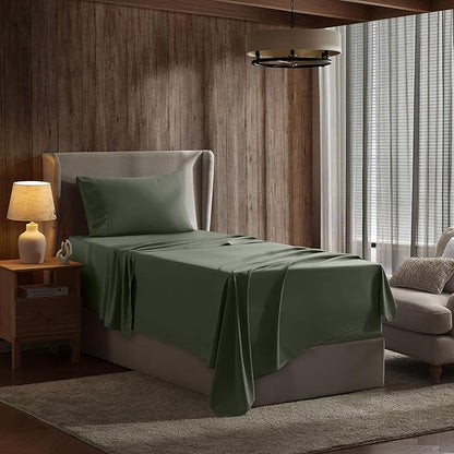 Nestl Twin XL Sheet Set - College Dorm Size - Luxury 1800 Ultra-Soft Microfiber Twin Extra Long Bed Sheets - Deep Pockets - Easy Fit - Extra Soft - 3 Piece Set (Twin XL, Olive Green)