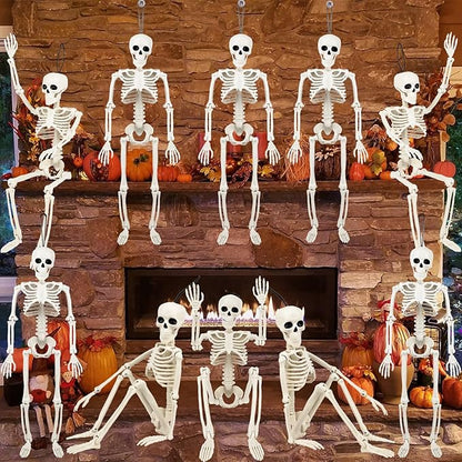 10 Pack Halloween Skeleton Decorations Outdoor: 16" Posable Skeleton Halloween Prop for Haunted House Indoor & Outdoor Decoration Spooky Decor