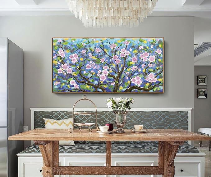 ARTZON Oversized Framed Wall Art for Living Room Large Pink Cherry Blossom Landscape Artwork Abstract Flower Tree of Life Floral Canvas Print Rustic Nature Horizontal Picture Bedroom Office 58"x29"