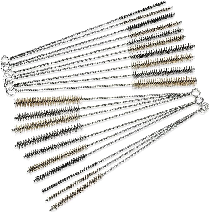 Wire Tube Brushes for Cleaning Pipe Tube Brass Stainless Steel Round Wire Brush for Auto Parts, Bottles, Tubes, 5 Sizes(20 Pieces)
