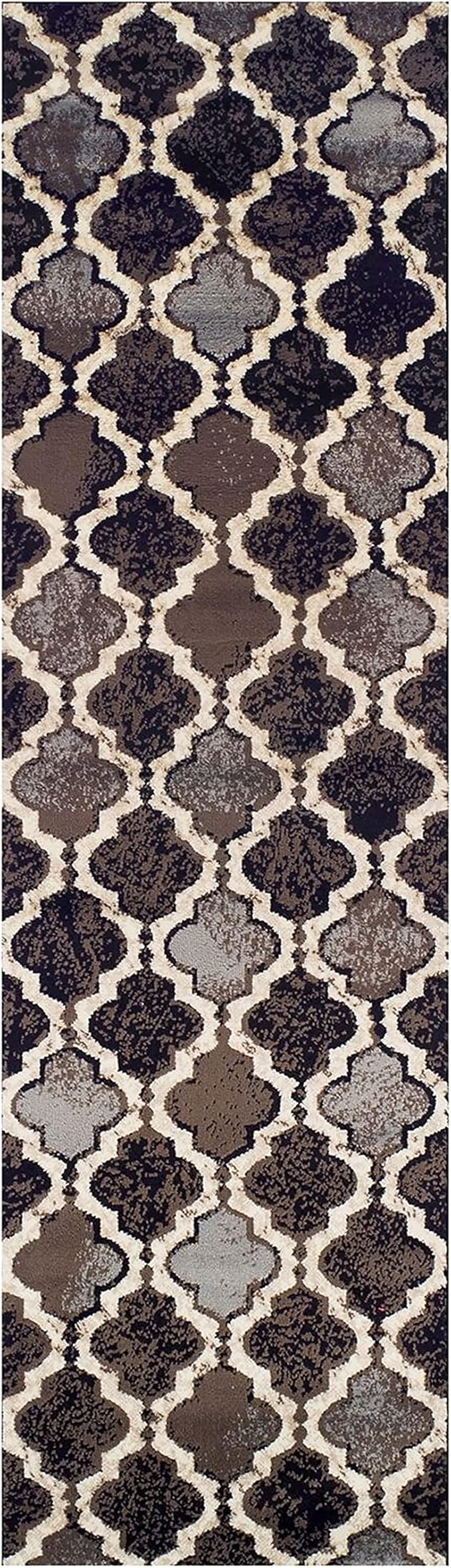 Superior Indoor Area Runner, Jute Backed, Perfect for Hallway, Living/Dining Room, Bedroom, Office, Kitchen, Entryway, Modern Geometric Trellis Floor Decor, Viking Collection, 2' 7" x 12', Chocolate