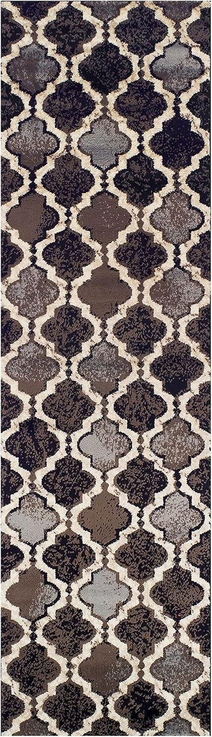Superior Indoor Area Runner, Jute Backed, Perfect for Hallway, Living/Dining Room, Bedroom, Office, Kitchen, Entryway, Modern Geometric Trellis Floor Decor, Viking Collection, 2' 7" x 12', Chocolate