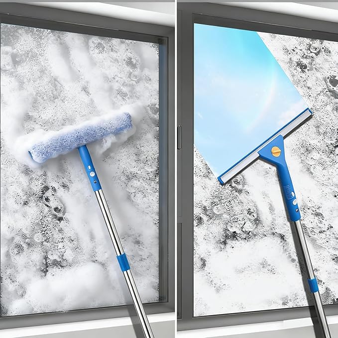 Professional Window Cleaning Kit, 2-in-1 Window Squeegee with 122" Extension Poles, Suitable for Indoor & Outdoor Windows, High Glass, High Windows, Multi-Purpose Car Windshield Cleaning