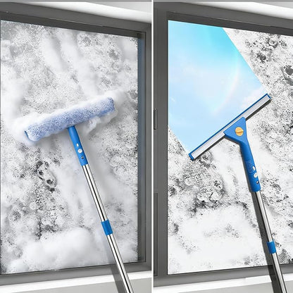 Professional Window Cleaning Kit, 2-in-1 Window Squeegee with 122" Extension Poles, Suitable for Indoor & Outdoor Windows, High Glass, High Windows, Multi-Purpose Car Windshield Cleaning