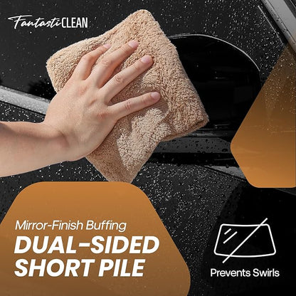 Fantasticlean Microfiber Towels for Cars, Tear Away Car Detailing Cloth Roll, RV Boat Drying Polishing, Edgeless Plush, Coral Fleece, Ultra Absorbent, Scratch-Free, 14" x 14", 20 Pack (Tan)