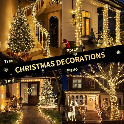 JMEXSUSS 1200 LED Warm White Christmas String Light Outdoor Indoor,Christmas Tree Lights Clear Wire, 315 FT Christmas Lights Plug in for Bedroom Tree Room Party Birthday Decorations, EXS-S-1200