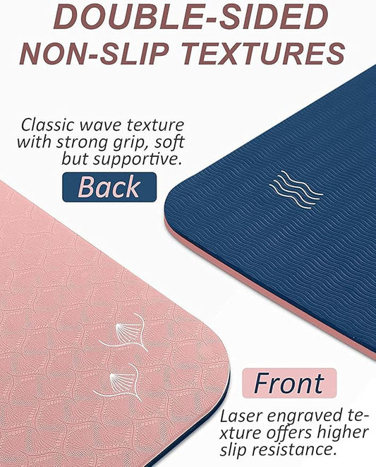 BEAUTYOVO Yoga Mat with Strap, 1/3 Inch Extra Thick Yoga Mat Double-sided Non Slip, Professional TPE Yoga Mats for Women Men, Workout Mat for Yoga, Pilates and Floor Exercises