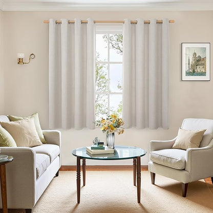 BGment Short Linen Curtains 45 Inch Length 2 Panels, Thick Textured Privacy Window Drapes Burlap for Small Bedroom Living Room Farmhouse Grommet Light Filtering, Stone Grey, Each 52 Inch Wide