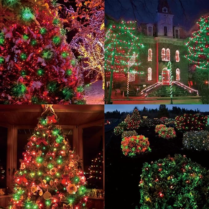 50L String Lights, LED Christmas Lights, 6" SPACING,Green Wire, Red and Green