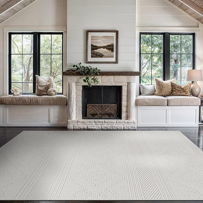 Beverly Rug Micro Loop Large Area Rug White 10x14 Modern Luxury Boho Geometric Durable Indoor Area Rugs for Living Dining Room Office Stain Resistant Non Shedding Casual Indoor Carpet White 10 x 14