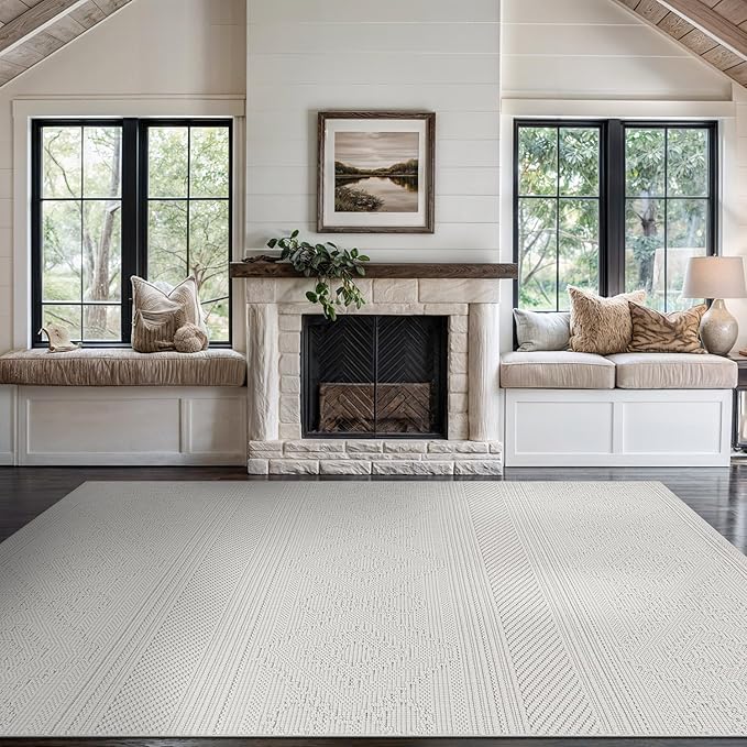 Beverly Rug Micro Loop Area Rug White 8x10 Modern Luxury Soft Boho Geometric Durable Indoor Area Rugs for Living Dining Room Office Stain Resistant Non Shedding Casual Indoor Carpet White 8 x 10