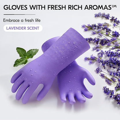 Vgo... 1 Pair Household Cleaning Gloves Infused with Rresh Rich Aromas, Lined Dishwashing Gloves,Long Sleeves Kitchen Gloves, Bathroom Cleaning, Gardening, Pet Care(Violet,Size S,TP1117)