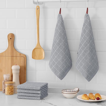 Mordimy 100% Cotton Terry Cloth Dish Cloths, Soft and Absorbent Checkered Dish Towels, Quick Drying Dish Rags for Washing Dishes, 12 Pack, 12 x 12 Inches, Light Grey