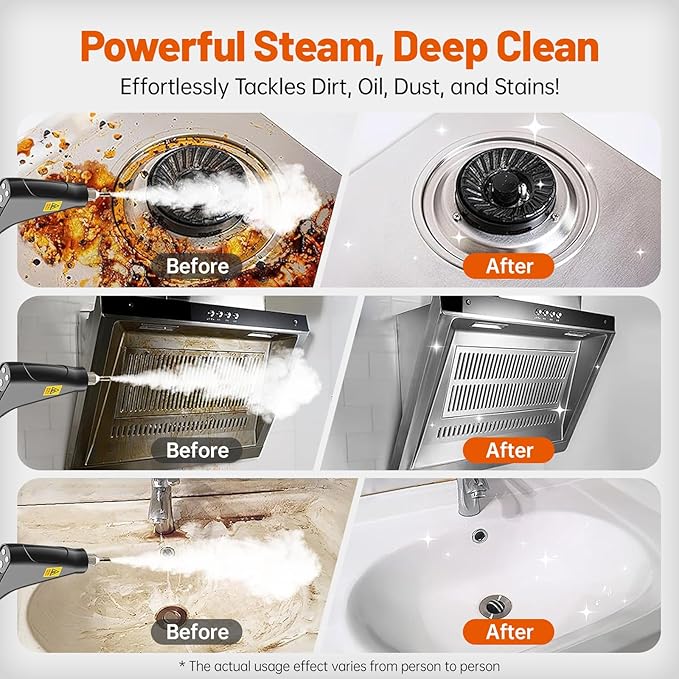 Steam Cleaner For Home, Portable Handheld Steamer For Cleaning Powerful High Pressure Steam Cleaner For Car Detailing Kitchen Grease Tile Grout(Black)
