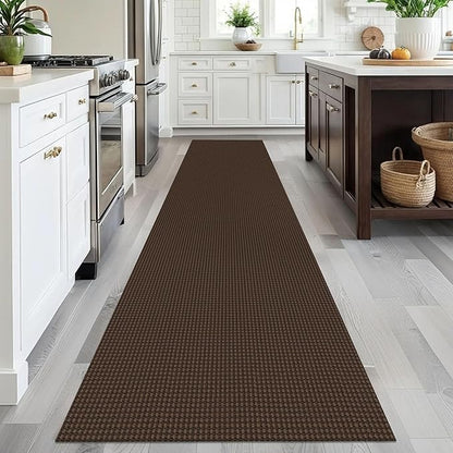 EARTHALL Woven Runner Rug 2.6x12 Ft Washable Runners for Hallways Extra Long Cotton Non Slip Rubber Backed Kitchen Runner Braided Indoor Floor Carpet for Entryway, Hall, Kitchen, Brown
