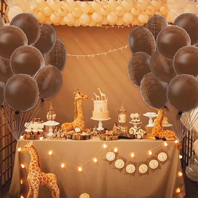TONIFUL 30Pcs 18 Inch Chocolate Round Shape Foil Balloons Big Brown Circle Helium Mylar Ballons for Thanksgiving Birthday Wedding Halloween Baby Shower Anniversary Engagement Party Decor Supplies